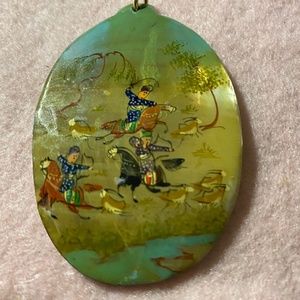 Vintage Hand Painted on Mother of Pearl Persian or Chinese  Pendant